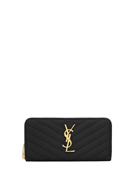 Saint Laurent Cassandre Matelassé Zip Around Wallet in Grain de Poudre Leather