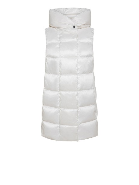 Long white quilted vest