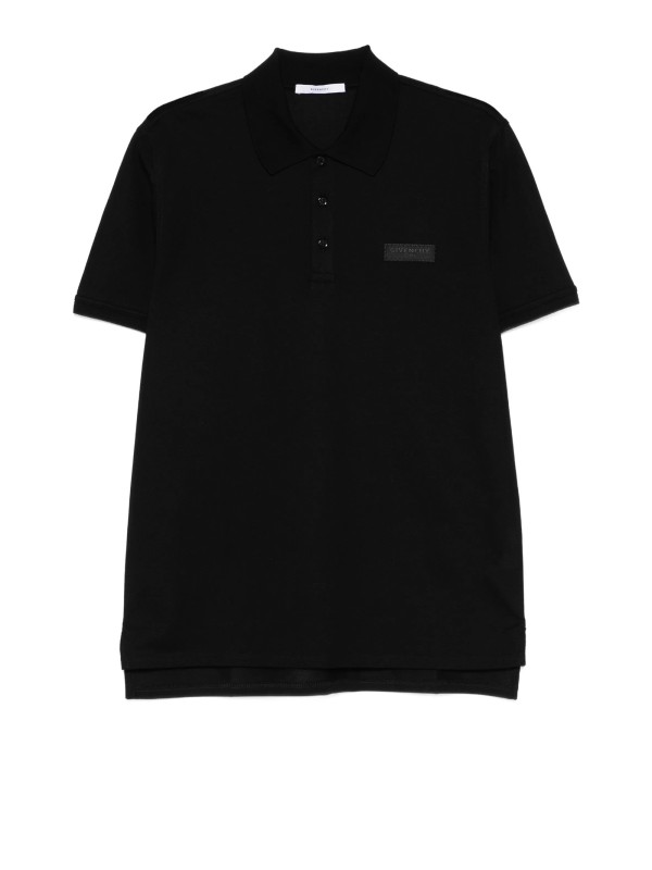 Polo Nera in Cotone con Patch Logo per Uomo