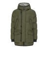 Long green down jacket with 4 pockets and hood