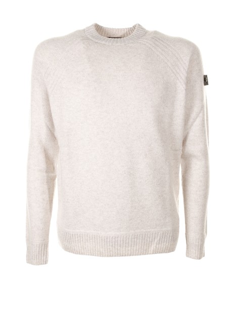 White crew-neck sweater with logo