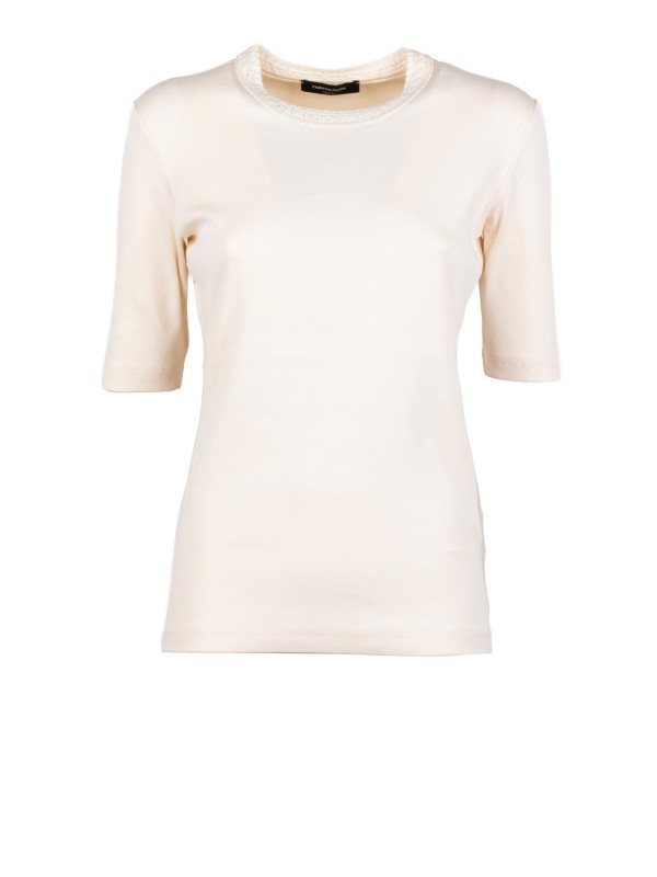 T-shirt in jersey con paillettes e maniche a gomito