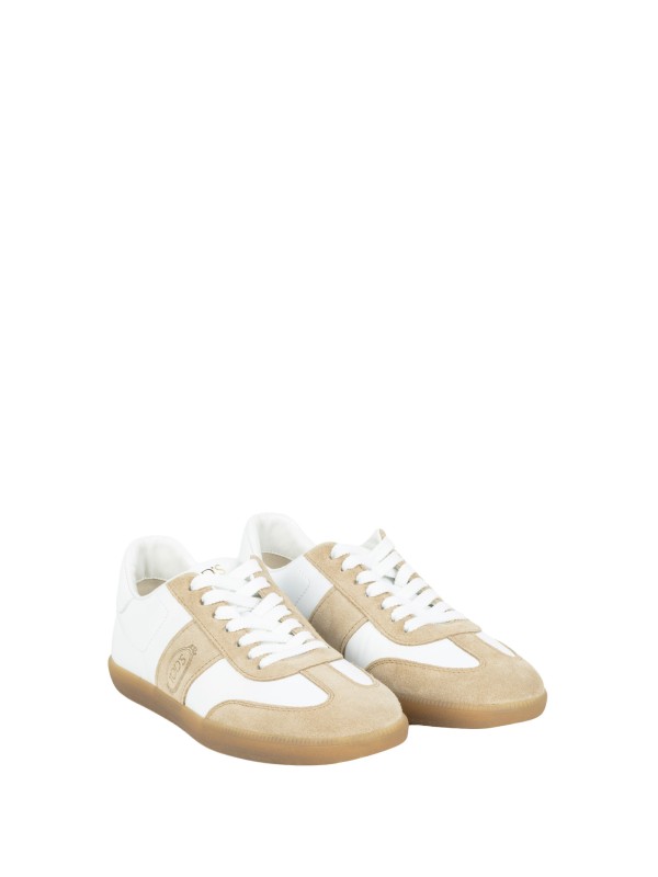 Sneakers in pelle con dettagli in suede bianco di Tod's