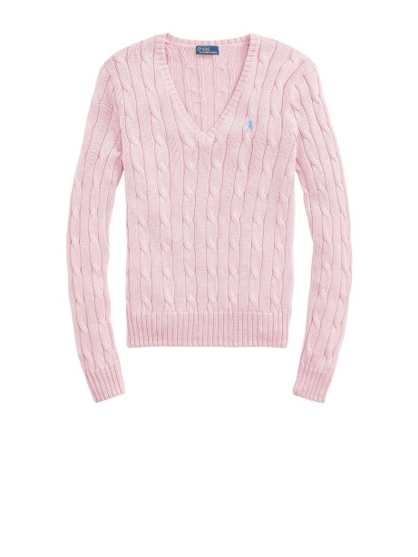 Polo Ralph Lauren Women's V-Neck Cable Knit Sweater in Pink