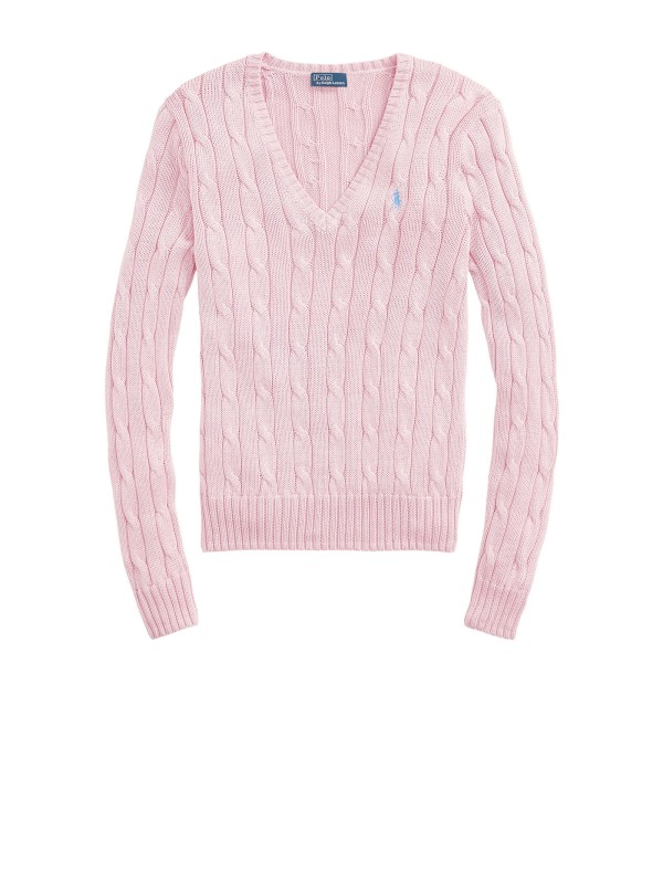 Polo Ralph Lauren Women's V-Neck Cable Knit Sweater in Pink