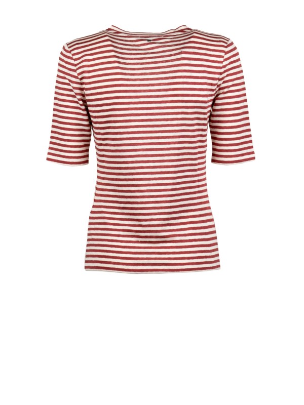 T-shirt in jersey di lino elasticizzato con scollo a V - Ciliegia