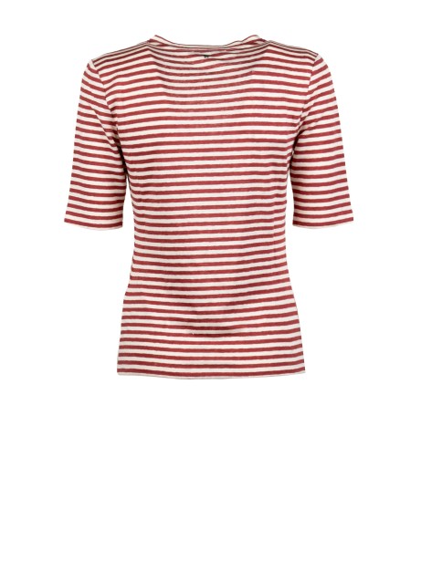T-shirt in jersey di lino elasticizzato con scollo a V - Ciliegia