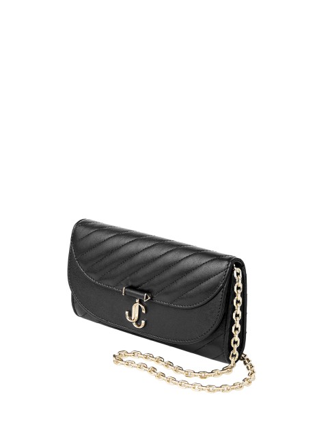 Jimmy Choo Curve Wallet with Chain - Black Quilted Biker Leather