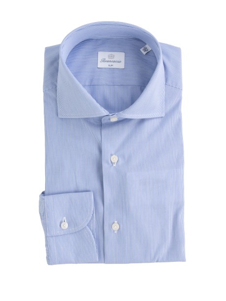Borriello White and Light Blue Striped Cotton Shirt