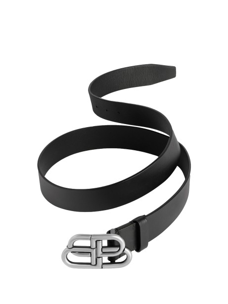 Balenciaga Wide BB Belt in Black Calfskin