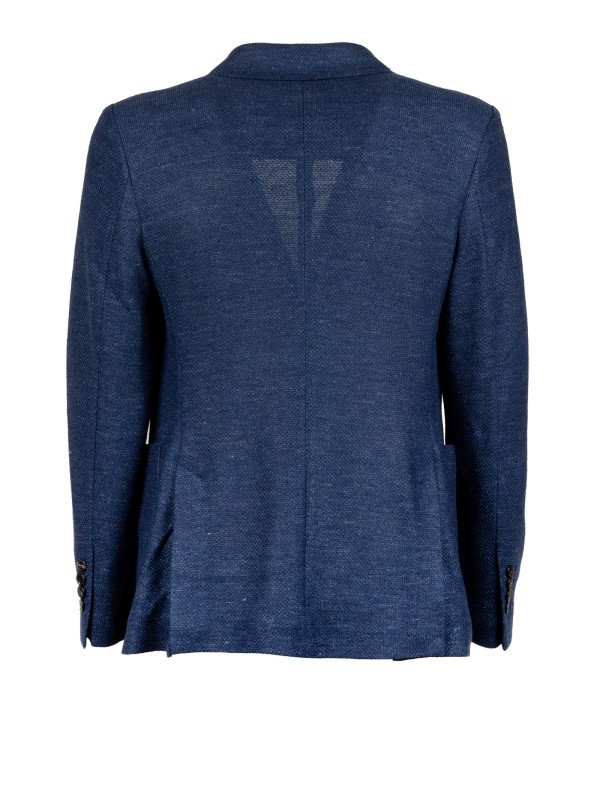 Giacca Doppiopetto Lino e Cotone Blu Navy con Rever Classici