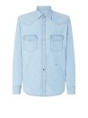 Camicia in Denim Leggero Blu Chiaro con Lavaggio Bleach