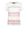 T-shirt in lino ricamato e cotone stretch - BIANCO