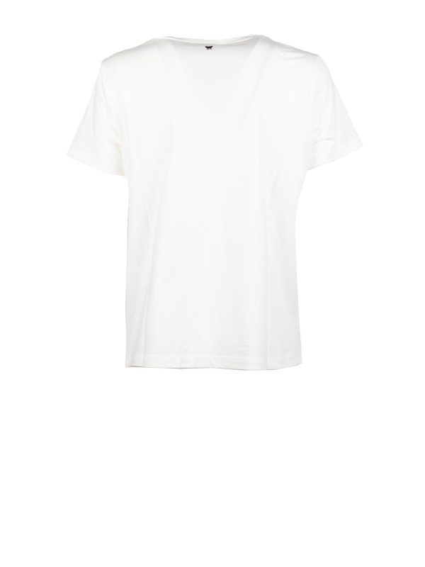 T-shirt in lino ricamato e cotone stretch - BIANCO