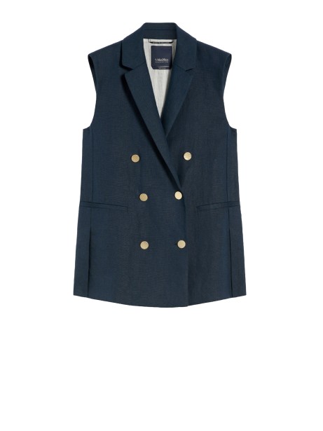 Max Mara Linen Basketweave Gilet in Midnight Blue