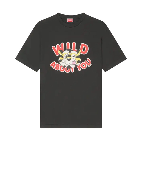 Kenzo Men's Black Cotton T-Shirt with 'Wild Tiger' Print
