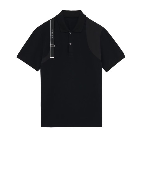 Men's Black Cotton Piqué Harness Polo Shirt