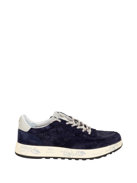 Sneaker in pelle traforata blu navy con dettagli in suede
