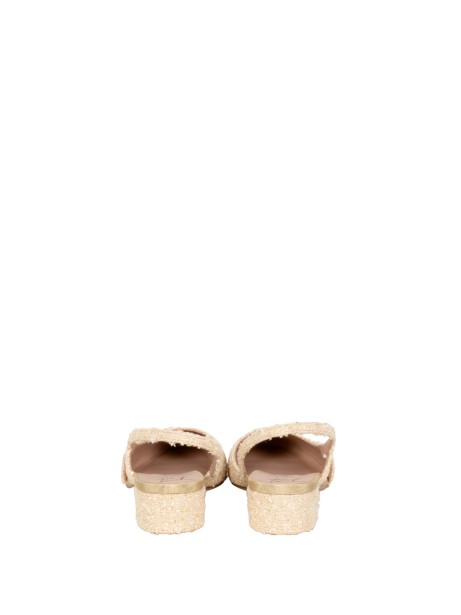 Slingback Acanto in Tweed Avorio con Punta Sfrangiata e Tacco Basso