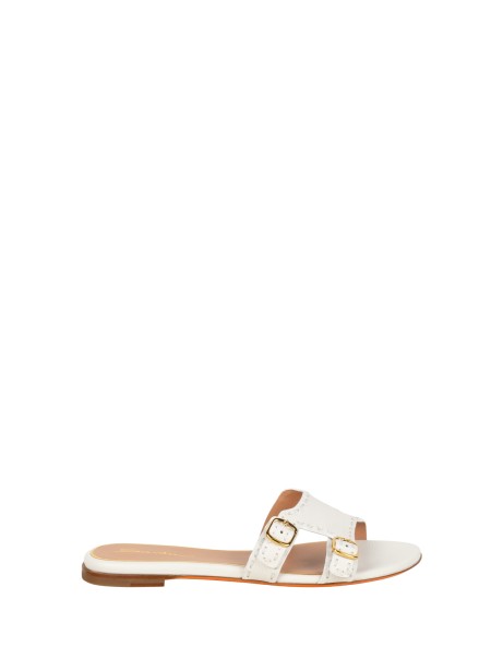 Santoni Women's White Leather Double-Buckle Didi Slide Sandal