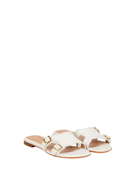 Santoni Women's White Leather Double-Buckle Didi Slide Sandal 2