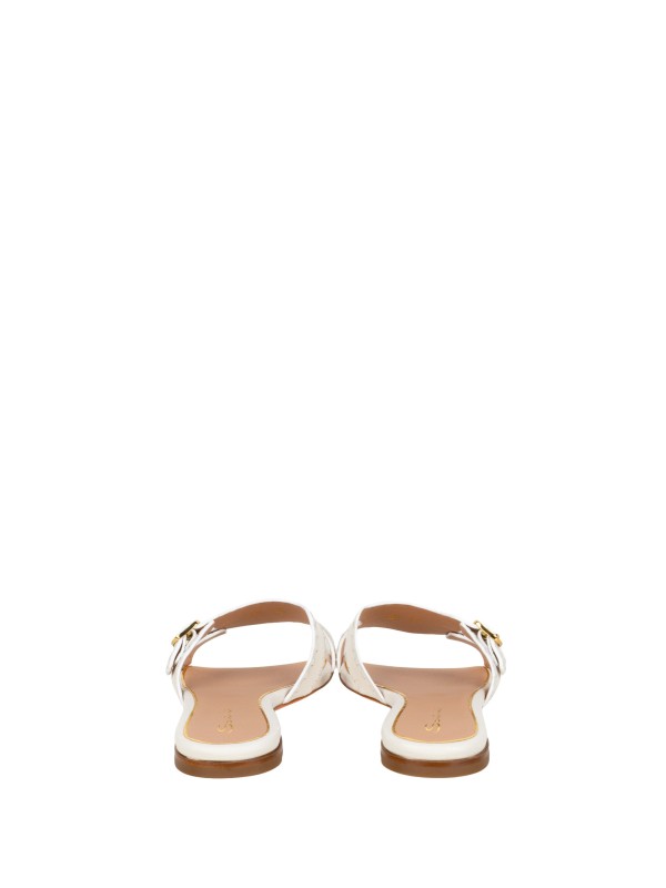 Santoni Women's White Leather Double-Buckle Didi Slide Sandal
