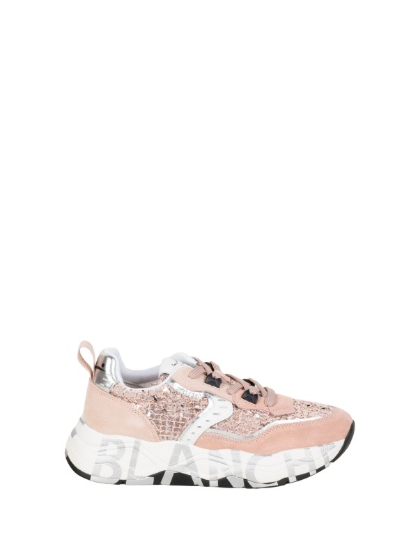 Sneakers Club 105 Voile Blanche in Suede e Tessuto Tecnico con Paillettes Rosa