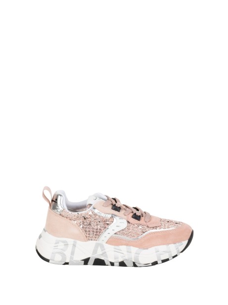 Sneakers Club 105 Voile Blanche in Suede e Tessuto Tecnico con Paillettes Rosa