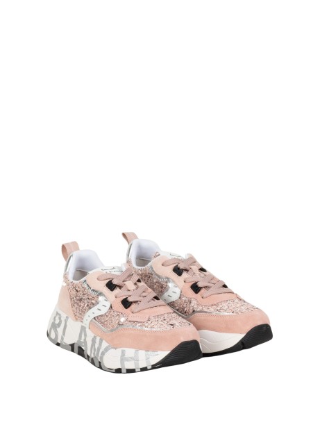 Sneakers Club 105 Voile Blanche in Suede e Tessuto Tecnico con Paillettes Rosa 2