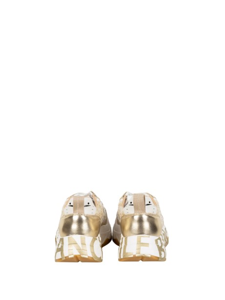 Sneaker Voile Blanche Beige con Dettagli in Oro e Paillettes