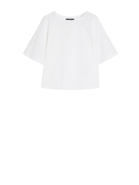 Max Mara WKDTarga White Cotton Poplin Top with Embroidery