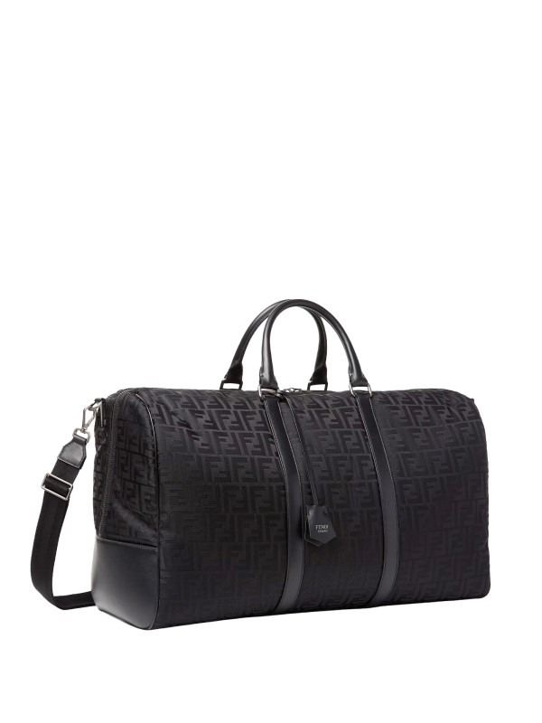 Fendi Large FF Nylon and Black Leather Duffel Bag