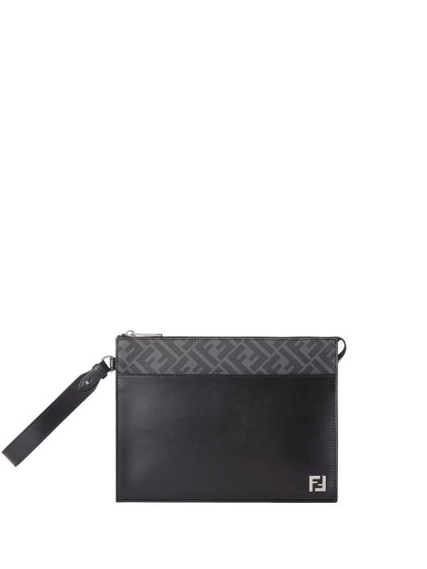 Clutch Squared FF Fendi in Pelle Nera e Tela FF Nera