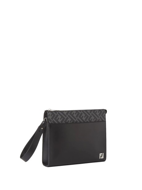 Fendi FF Squared Clutch in Black Leather and Canvas 2