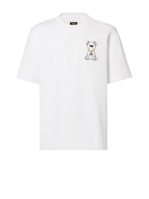 T-Shirt in Cotone Bianco con Ricamo ITO