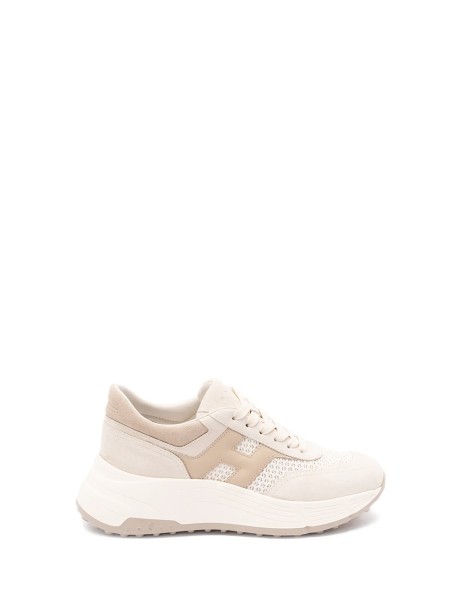 Sneaker Hi-Fi in camoscio beige e oro