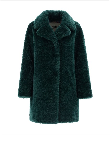 Green synthetic fur coat