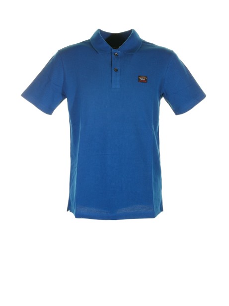 Blue short-sleeved polo shirt with logo