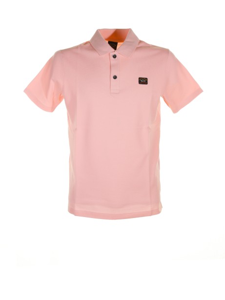 Pink short-sleeved polo shirt with logo