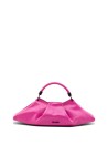 Fuchsia leather clutch bag with shoulder strap