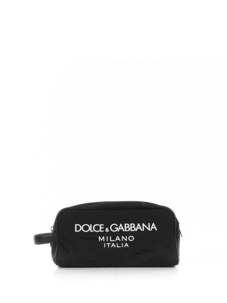 Nylon cosmetic bag with rubberized logo