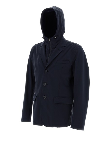 Navy blue jacket with buttons and hood 2
