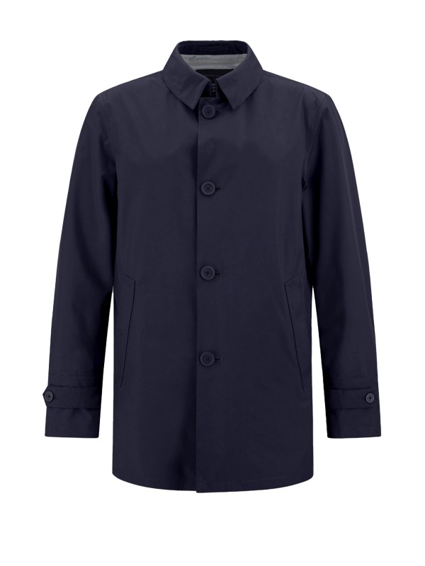 Blue trench coat with buttons and collar
