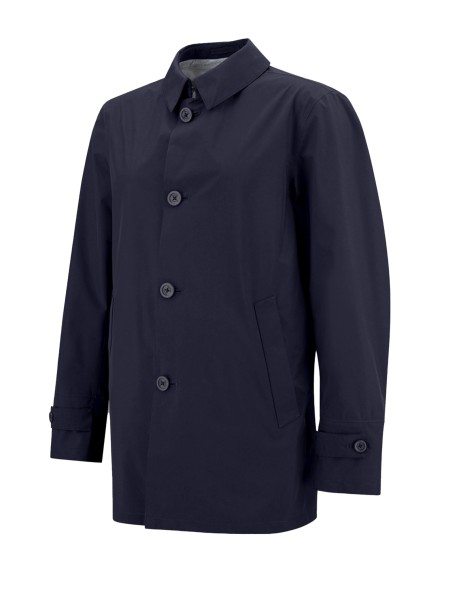Blue trench coat with buttons and collar