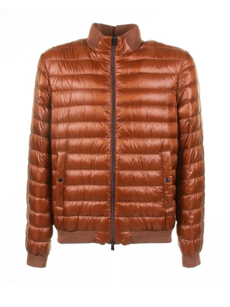 Orange quilted down jacket with zip