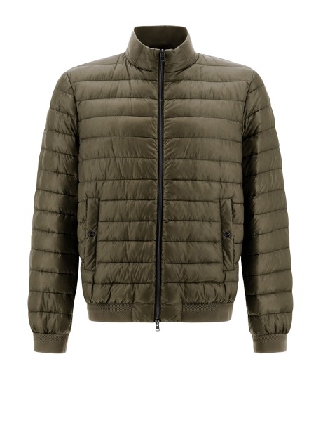 Military green quilted down jacket with zip