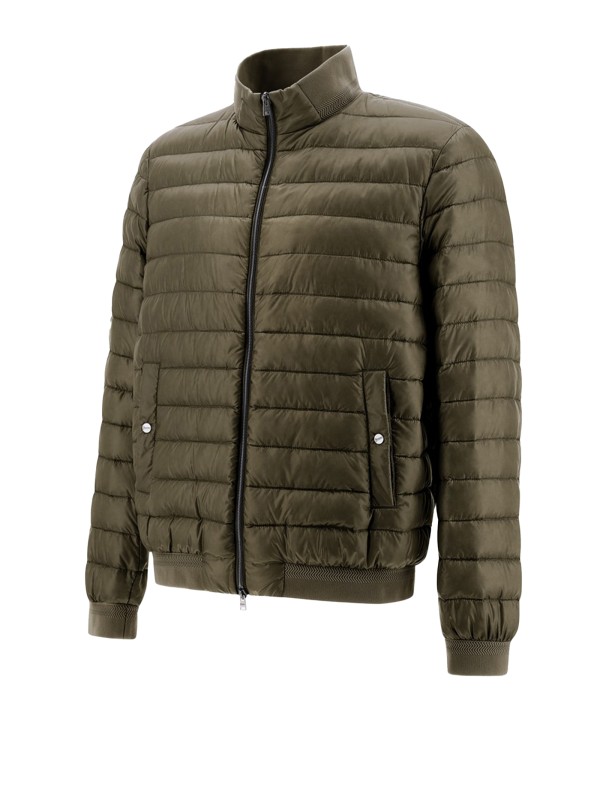 Military green quilted down jacket with zip