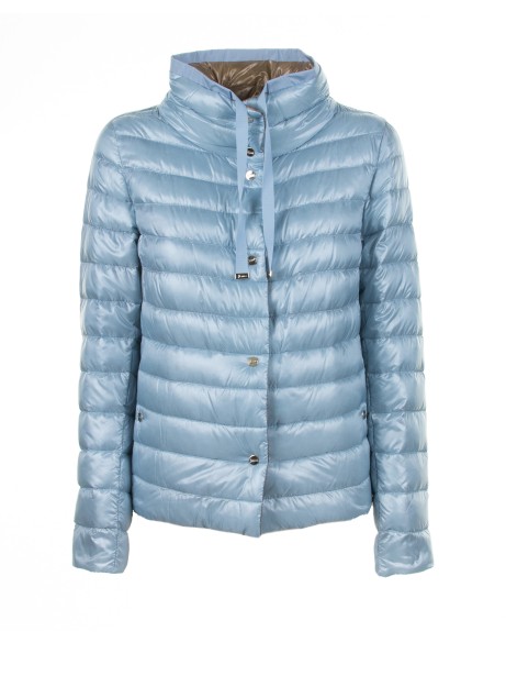 Light blue quilted down jacket with buttons