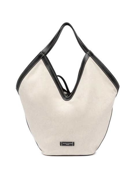 Amphora straw shopper with leather profiles