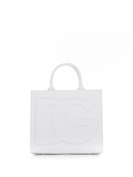 Daily small white leather shopping bag